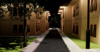 3D rendering of modern high-rise building with glass façade and complex geometric shapes